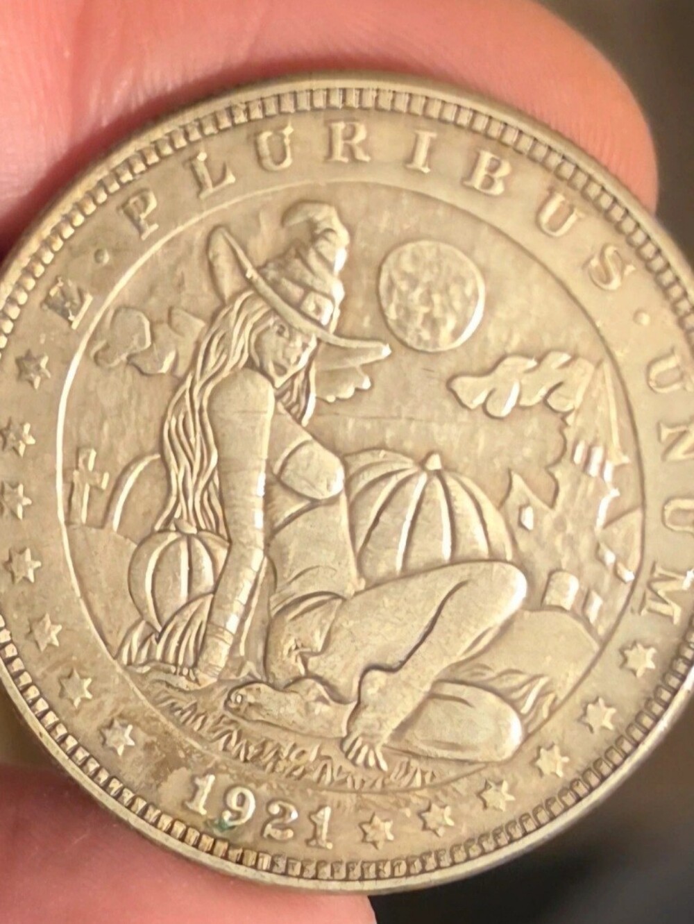 1921 Hobo Dollar - Sexy Witch Pin-Up / Halloween Art Coin - One of a Kind Morgan
